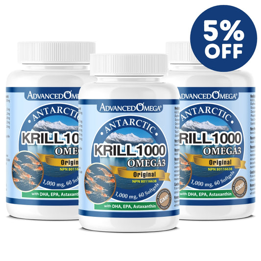 AdvancedOmega® Antarctic Krill Oil 1000mg with DHA, EPA, Astaxanthin (60 Softgels)(3 Pack)