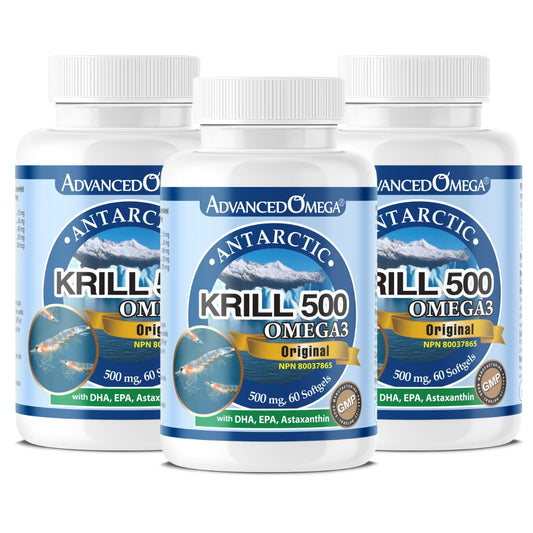 AdvancedOmega® Antarctic Krill Oil 500mg with DHA, EPA, Astaxanthin (60 Softgels)(3 Pack)